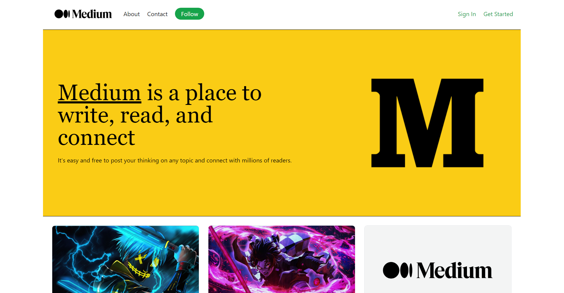 Medium Blog Clone project preview